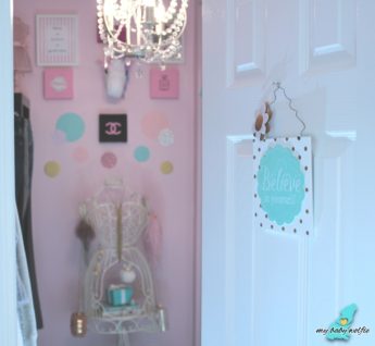 diy pink glam closet decor girly unicorn pastels believe in yourself mannequin vintage purses tiffany blue wall art chandelier ikea closet