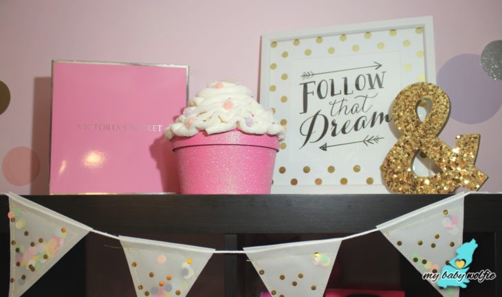 Victoria's secret cupcake confetti banner gold foil